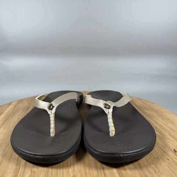 S Olukai Ho’opio Women’s Sandals Leather Flip-Flops Brown Gold Size 5‎ - Picture 2 of 6